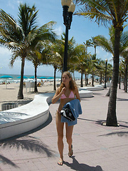 Babe gets picked up on the beach by busty blondes