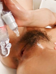 Ryo Sasaki Asian is fondled all over with oil and gets vibrator