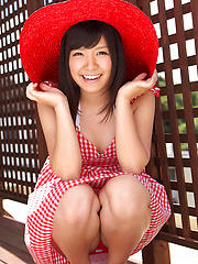 Ayana Tanigaki Asian shows pussy and ass in red panty under dress