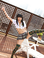 Yuri Hamada Asian shows hot cleavage and hot ass under skirt