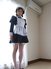 Kaori Ishii Asian in house keeper uniform shows pussy in panty