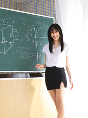 Yuri Hamada Asian shows sexy legs in stockings while teaching